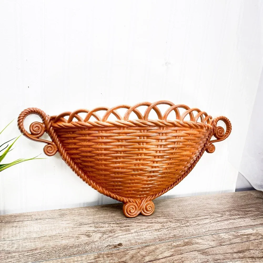 Vintage Faux Wicker Shelf: MCM Wall Basket‎ Shelf